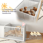 Boîte de mise bas pour chiens et chiots, parc de mise bas pour chiens porte à hauteur réglable 166 x 80 x 50 cm, blanc-5