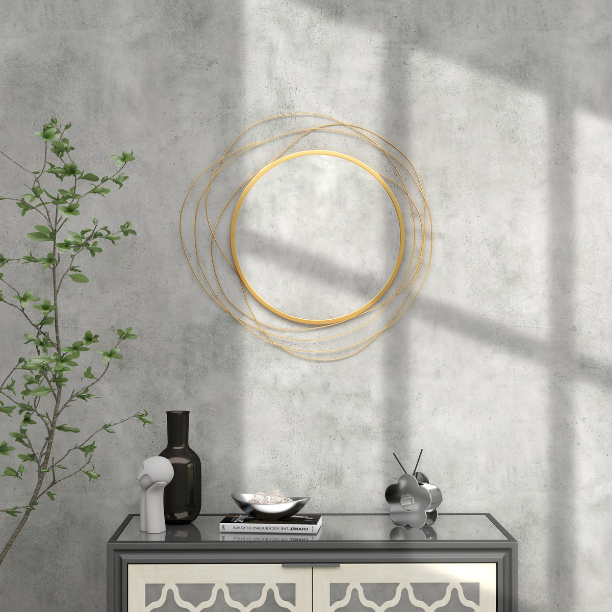 Miroir rond en métal filaire doré, décoration style moderne, diamètre Φ65 cm-6