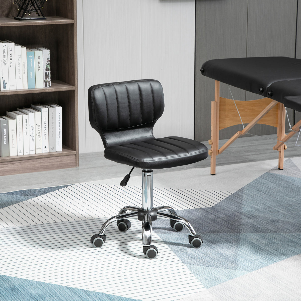 Tabouret à roulettes - tabouret de travail pivotant 360° - - tabouret ergonomique - hauteur assise réglable 47-62 cm - revêtement synthétique matelassé noir métal chromé-1
