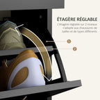 Meuble à chaussures 2 tiroirs et 2 portes abattantes avec étagère réglable, poignées alu. 80 x 30 x 91,5 cm, Noir-4