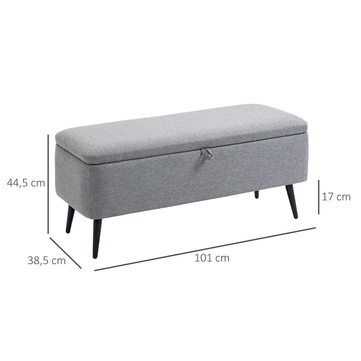 Banc banquette coffre de rangement 2 en 1 en tissu avec pieds en acier noir 102 x 40 x 39,5 cm gris-2