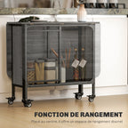 Table pliante de cuisine extensible salle à manger sur roulettes jusqu'à 6 personnes étagère intégrée, 6 roues, Gris-4
