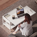 Table basse relevable et extensible, table de salon avec compartiment caché étagères ouvertes, 98x49x55cm, blanc-7