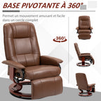 Fauteuil relax inclinable repose-pieds réglable pivotant 360° piètement bois revêtement PU respirant et doux marron-4