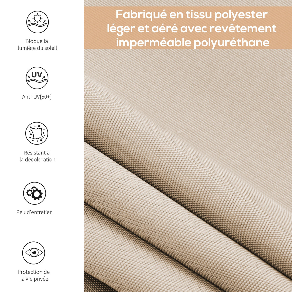 Store extérieur enrouleur 2,5 x 1,6 m avec manivelle, aluminium et polyester 280g/m² anti-UV50+, crème-3