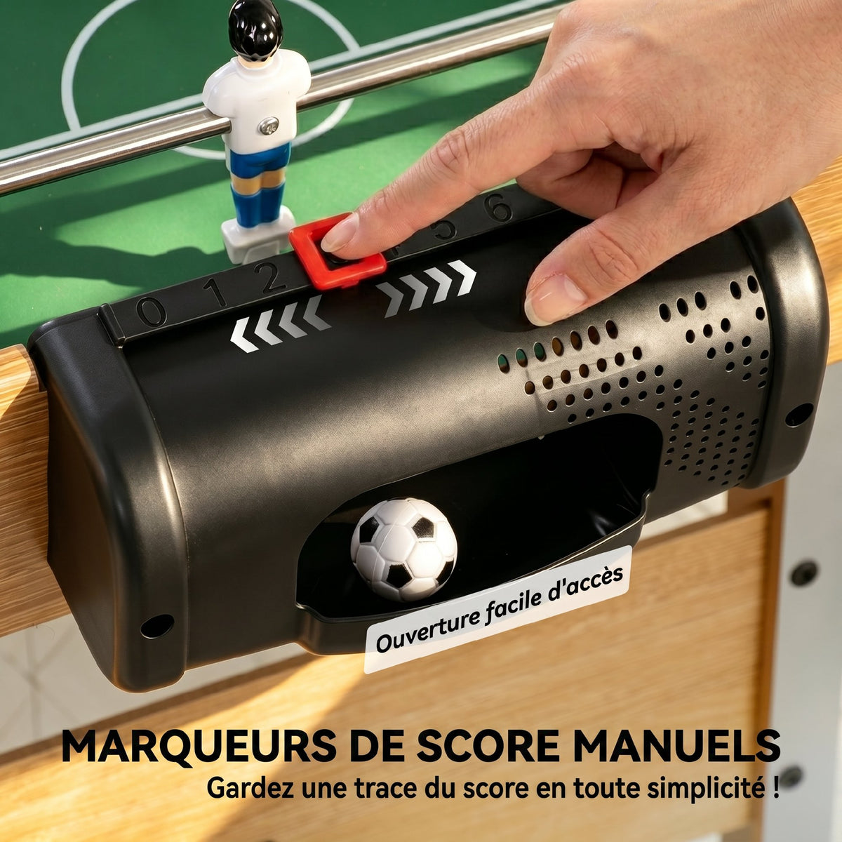 Baby-foot pour Enfants et Adultes, 22 Joueurs, 2 Ballons, 2 Compteurs de Points Manuels, 109 x 77 x 72 cm, Chêne Jaune-6