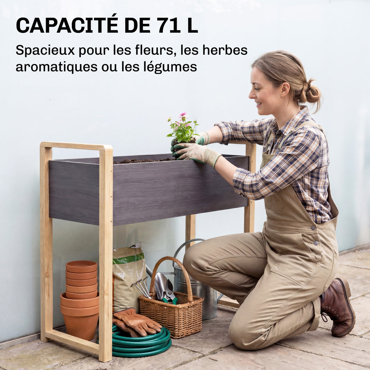 Carré Potager avec pieds Lit de Jardin Surélevé 4 trous de drainage et Tissu non tissé, 98 x 37 x 90 cm, gris-3