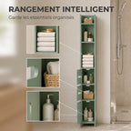 Meuble Colonne de Salle de Bain, Armoire Toilette Haute avec Étagères et Placards - 15 x 17 x 120 cm, Vert Clair-4