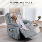 Fauteuil releveur électrique avec fonction massage et chaleur inclinaison réglable revêtement synthétique tissu gris-7