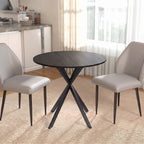 Table à Manger Ronde pour 2 Personnes avec Plateau Aspect Bois et Piètement Croisé en Acier, Noir-1