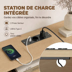 Meuble TV 140 cm avec 2 Prises et 2 Ports, Meuble Télé pour 84 Pouces, 2 Portes Battantes, 2 Portes Coulissantes, Chêne-3