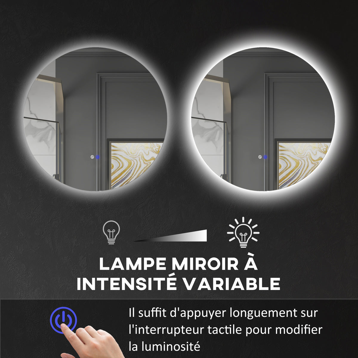 Miroir rond lumineux LED de salle de bain Ø 80 cm mural avec éclairage interrupteur tactile système antibuée-4