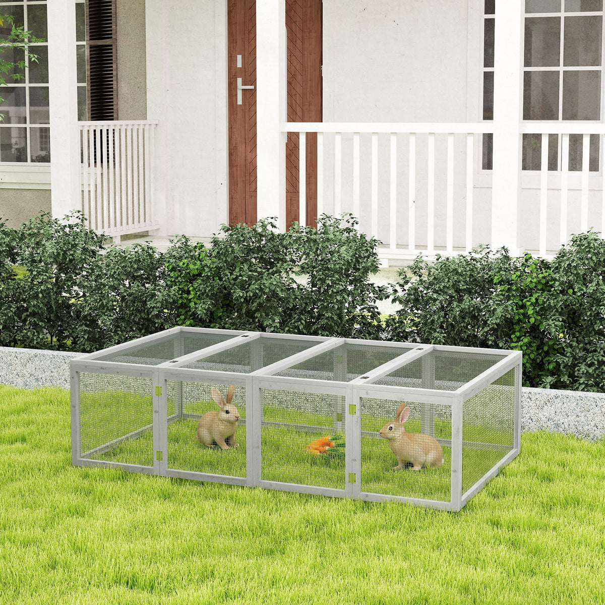 Clapier cage à lapins extérieur intérieur 2 portes supérieures 181L x 100l x 48H cm bois massif gris-9