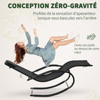 Chaise longue à bascule rocking chair ergonomique avec tétière accoudoirs métal galvanisé textilène 62l x 150P-5