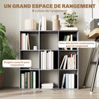 Bibliothèque, étagère de rangement à 3 niveaux avec 9 compartiments, pour salon, bureau, chambre, 91x29,5x91cm, gris-3