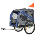 Remorque vélo pour chien animaux 8 réflecteurs drapeau barre attelage inclus acier polyester imperméable max. 30 Kg 130L x 73l x 90H cm bleu-0