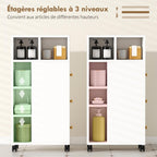Meuble de salle de bain à roulettes, meuble de rangement étroit, 3 tiroirs, 5 compartiments ouverts, 20x40x80cm, blanc-4