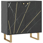 Buffet de rangement avec 2 portes et étagère réglable pieds en métal 76 x 35 x 77 cm ton marbre noir-0