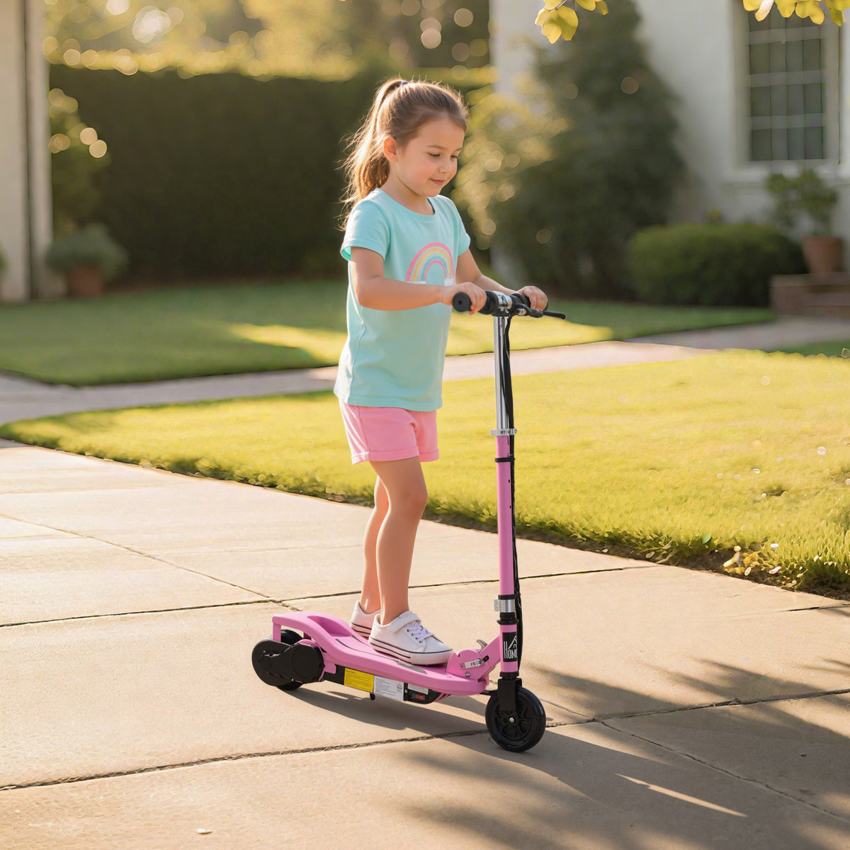 Trottinette électrique pliante pour enfant de 7+ans, 120W Vitesse max 12km/h, 75x36x82-93 cm rose-1