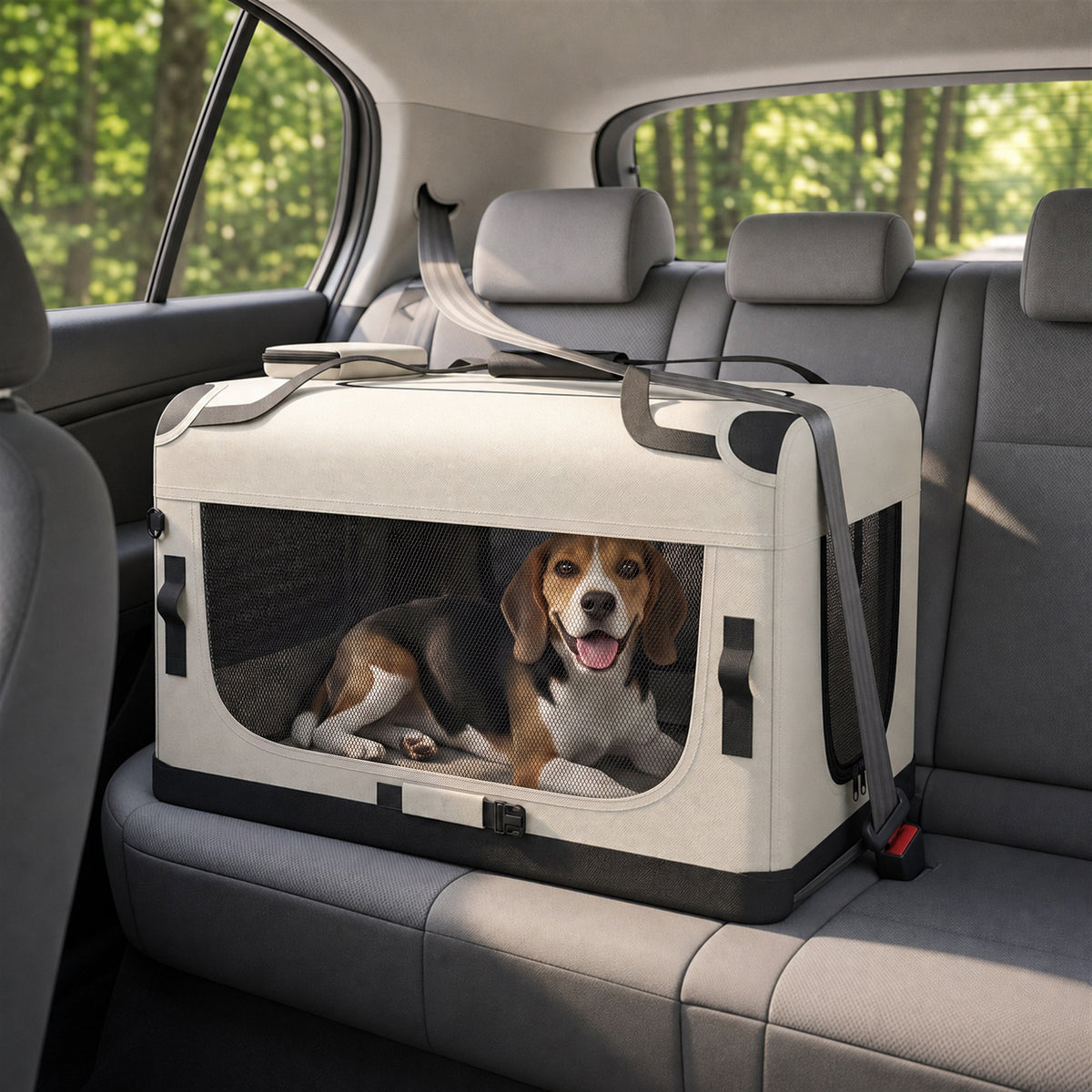 Grand Sac Transport Chat Chien Plaible Respirant Sangle Sécurité Coussin Lavable Gamelle Pliable 70x52x50cm Gris Clair-9