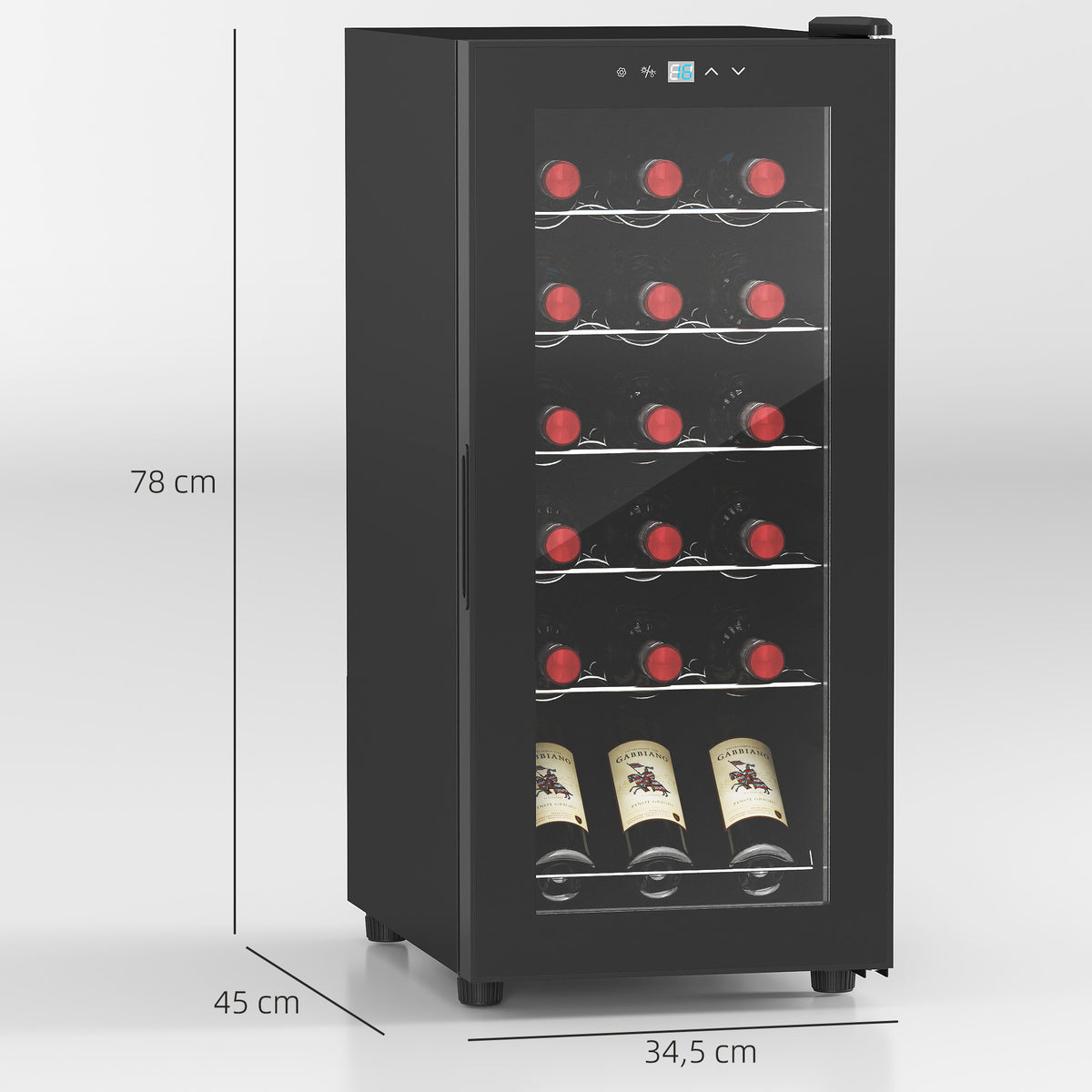 Cave à vin 18 bouteilles 50L haute performance température réglable 5-18° avec lumière LED, noir-2