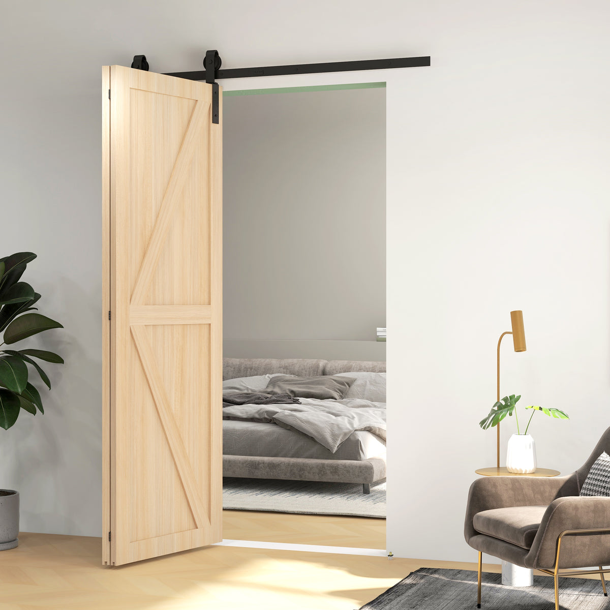 152,5 CM Quincaillerie de porte coulissante pliante kit de rails de porte de grange coulissante en acier pour 2 portes-5