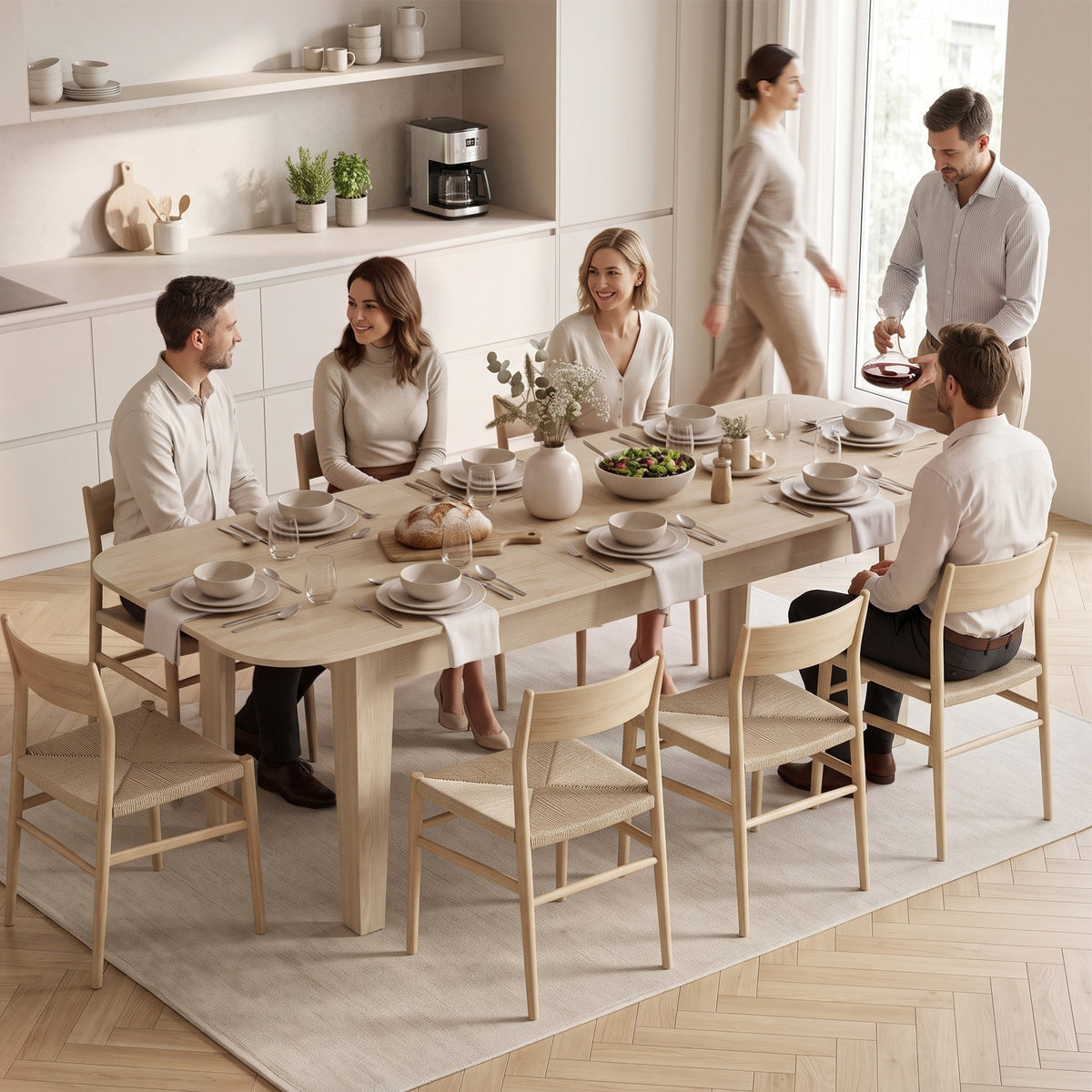 Table à Manger Extensible pour 4 à 6 Personnes, 140-180 cm, Table de Cuisine Ovale avec Bords Arrondis, Chêne-9