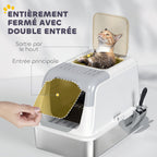 Maison de toilette pour chat bac à litière fermé bac acier inoxydable, nettoyage facile, 60,4 x 40,4 x 41,8 cm, blanc-4