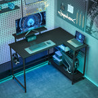 Bureau gaming réversible, bureau gaming d'angle, support pour écran, étagère en maille réglable, 114,5x82x91,5cm, noir-1