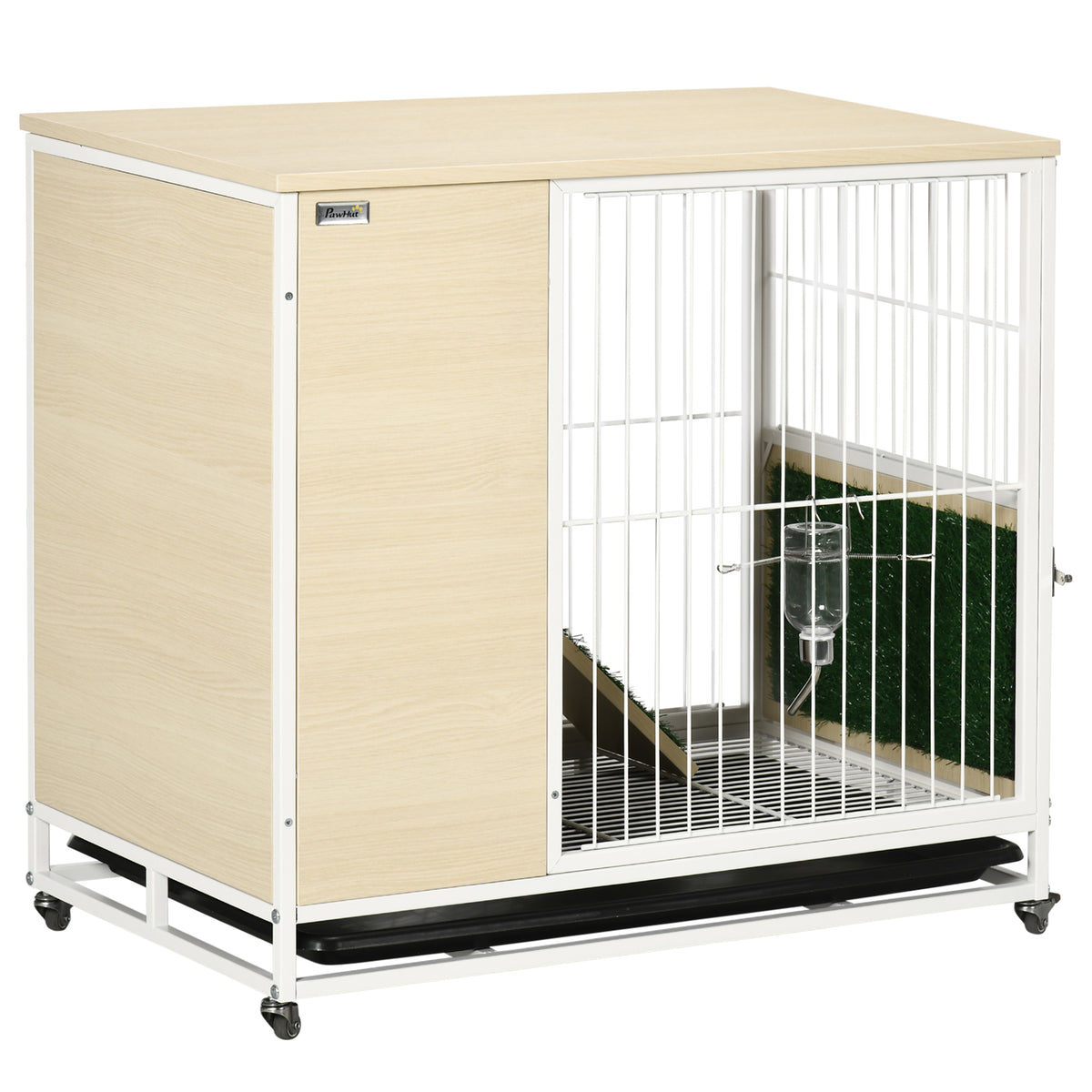 Cage à lapin clapier sur roulettes toit ouvrant plates-formes avec plateau amovible 78 x 52,5 x 76,5 cm naturel-0
