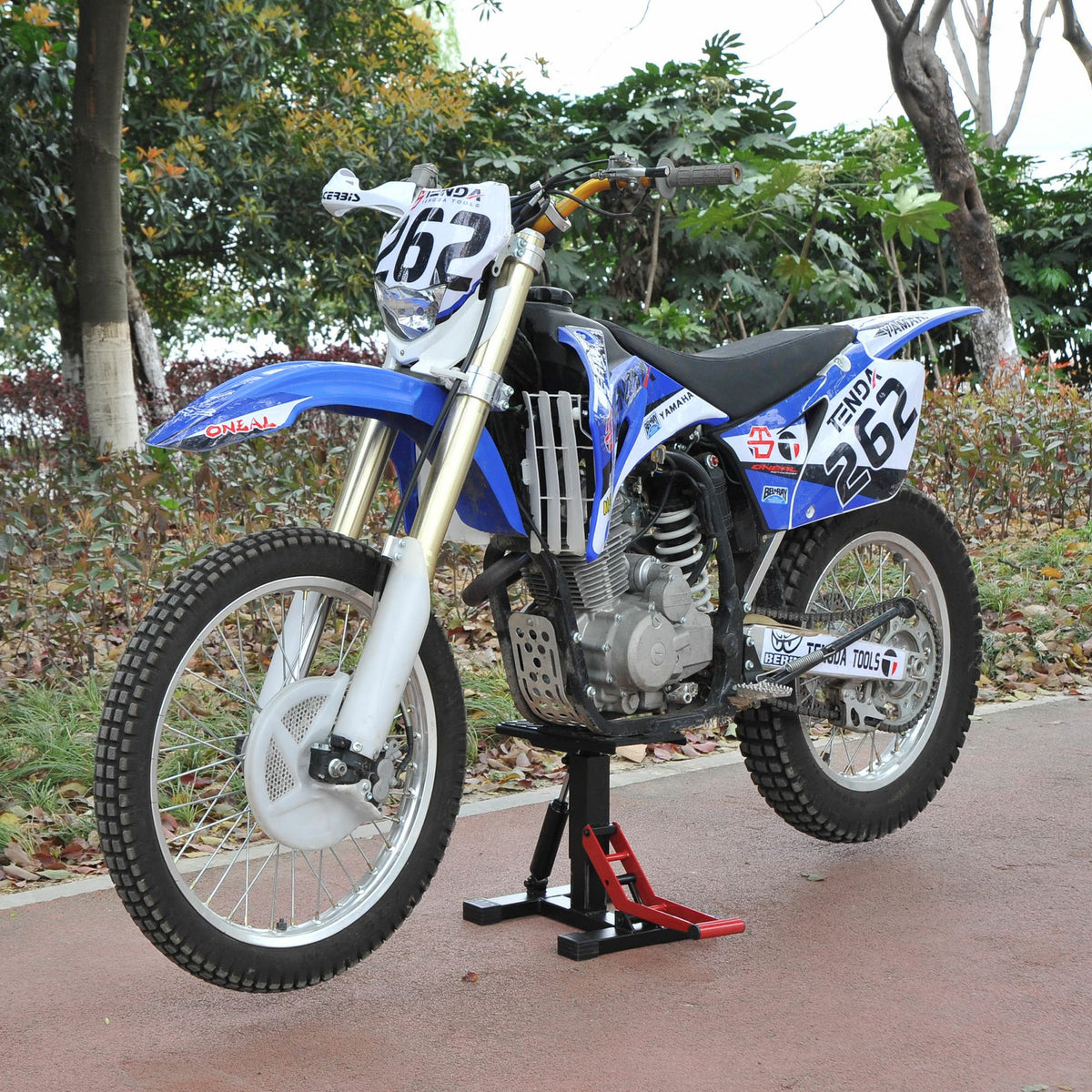 Support universel de moto réglable cric hydraulique Support de motocross Absorbeur de chocs 150kg de charge-1