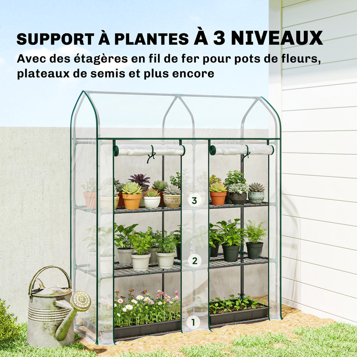 Serre de Jardin, Petite Serre de Balcon étagères 3 niveaux en Bâche PVC et Châssis Acier, 143 x 46 x 165 cm, transparent-3