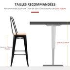 Lot de 4 tabourets de Bar Industriel avec Dossier Repose-Pied Hauteur Assise 76 cm métal noir Panneaux Multicouches Imitation Bois Clair-6