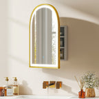 Armoire murale salle de bain avec miroir et éclairage LED, porte arquée, anti-buée, 50x14,5x70cm, doré-1