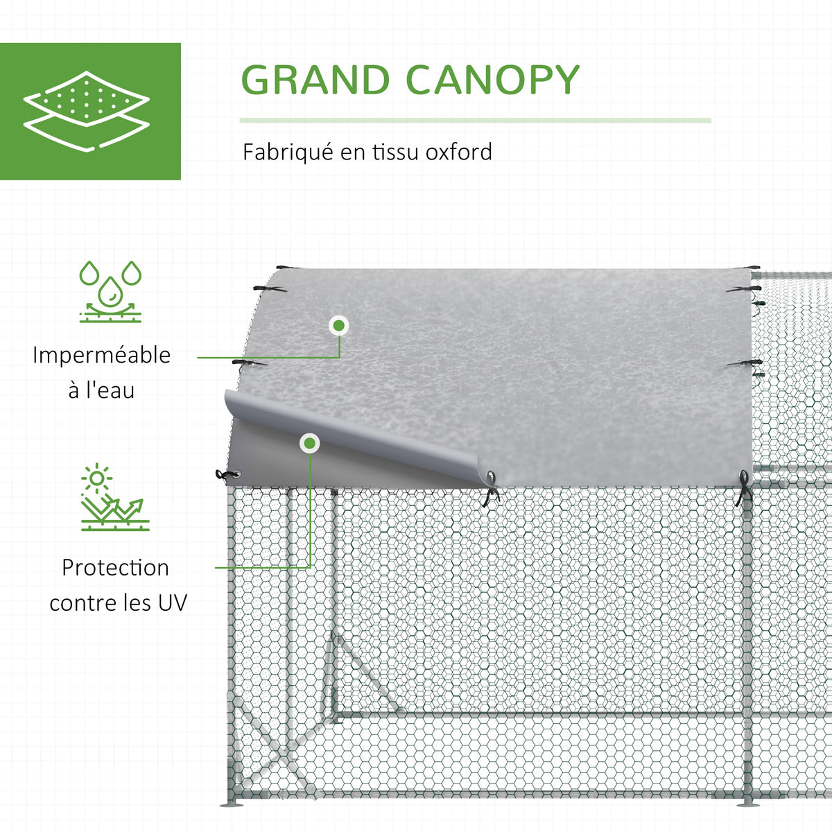 Grand enclos poulailler 10,64 ㎡ parc grillagé toit anti-UV porte verouillable 2,8 x 3,8 x 1,97 m argenté-3