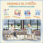 Ensemble table et 2 chaises enfant design scandinave motif oreille de lapin bois pin blanc-4