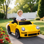 Voiture électrique enfants, véhicule électrique 12V, télécommande 2,4G, phares, musique, klaxon, 103 x 55 x 44 cm, jaune-1