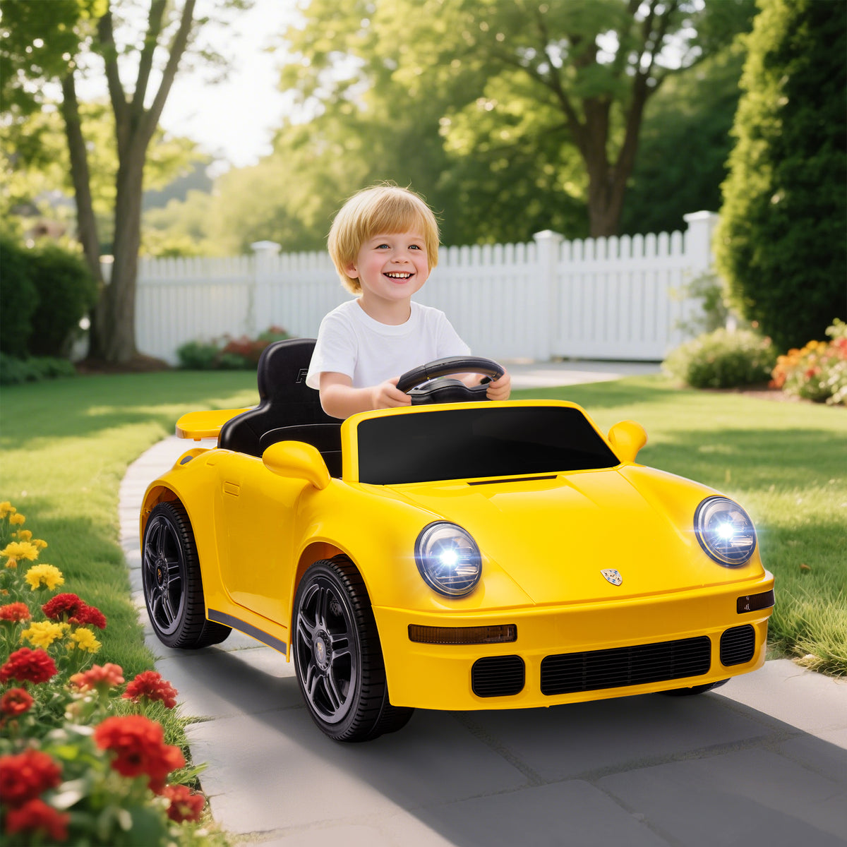 Voiture électrique enfants, véhicule électrique 12V, télécommande 2,4G, phares, musique, klaxon, 103 x 55 x 44 cm, jaune-1