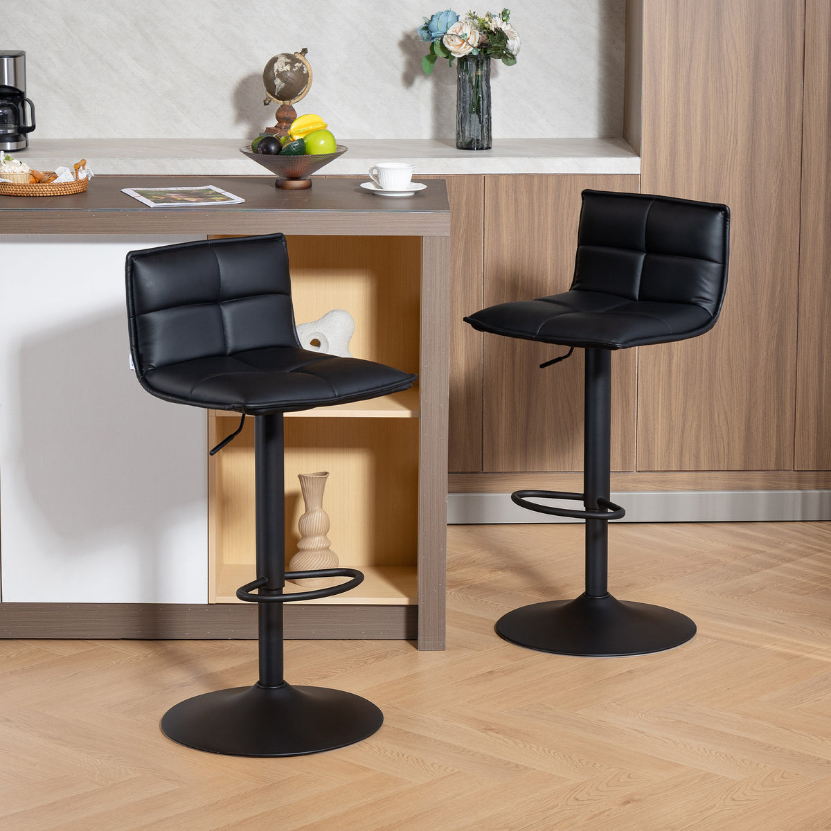 Lot de 2 tabourets de bar, chaises de bar réglable en hauteur avec assise pivotant en PU 44 x 45 x 85-106 cm noir-1
