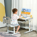 Ensemble chaise et bureau pour enfants avec lampe LED hauteur réglable plateau incliné support de lecture gris-1