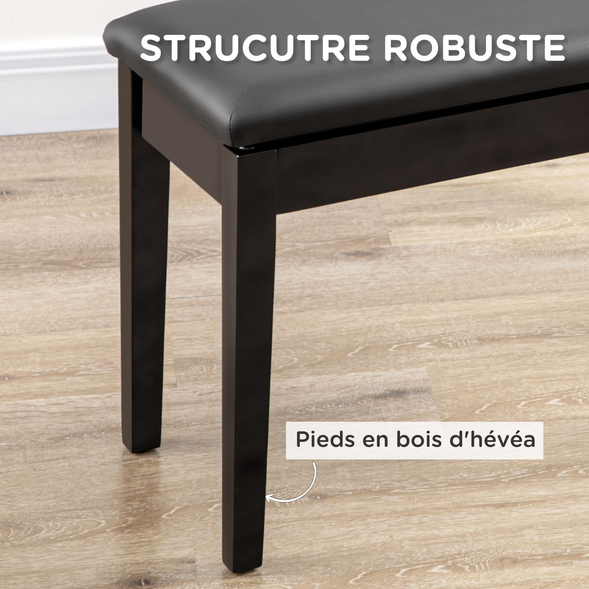 Banc pour piano avec assise rembourrée pieds en bois massif revêtement synthétique 75 x 35 x 49 noir-4