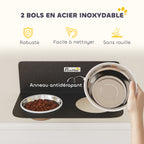 Gamelle Bol pour Chien Double Gamelle Support Mural 2 Bols Acier Inox 800ml Hauteur Réglable 42x23,5x14cm Noir-5
