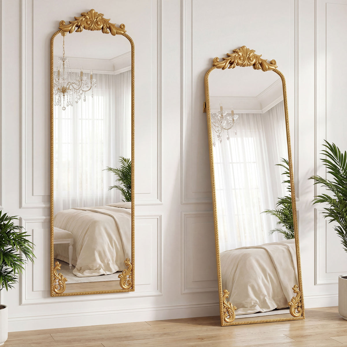 Miroir Pleine Longueur Baroque, 160 x 50 cm, Cadre en Métal, Montage au Sol, Suspendu ou Appuyé contre Le Mur, Doré-1