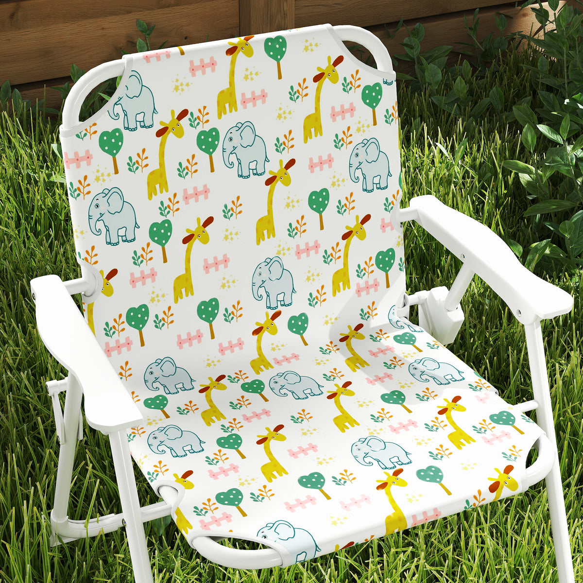 Ensemble salon de jardin extérieur enfant 4 pièces, motif éléphant et girafe, parasol réglable Ø 100 cm, chaise pliable-7