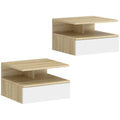 Lot de 2 tables de chevet murales, tables de nuit suspendues avec tiroir, étagère ouverte, 35x32x22,5cm, blanc et chêne-0