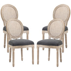 Lot de 4 chaises de Salle à Manger - Chaise de Salon médaillon Style Louis XVI - Bois Massif sculpté, patiné-0