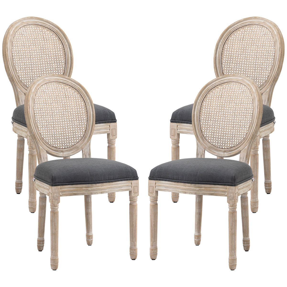 Lot de 4 chaises de Salle à Manger - Chaise de Salon médaillon Style Louis XVI - Bois Massif sculpté, patiné-0