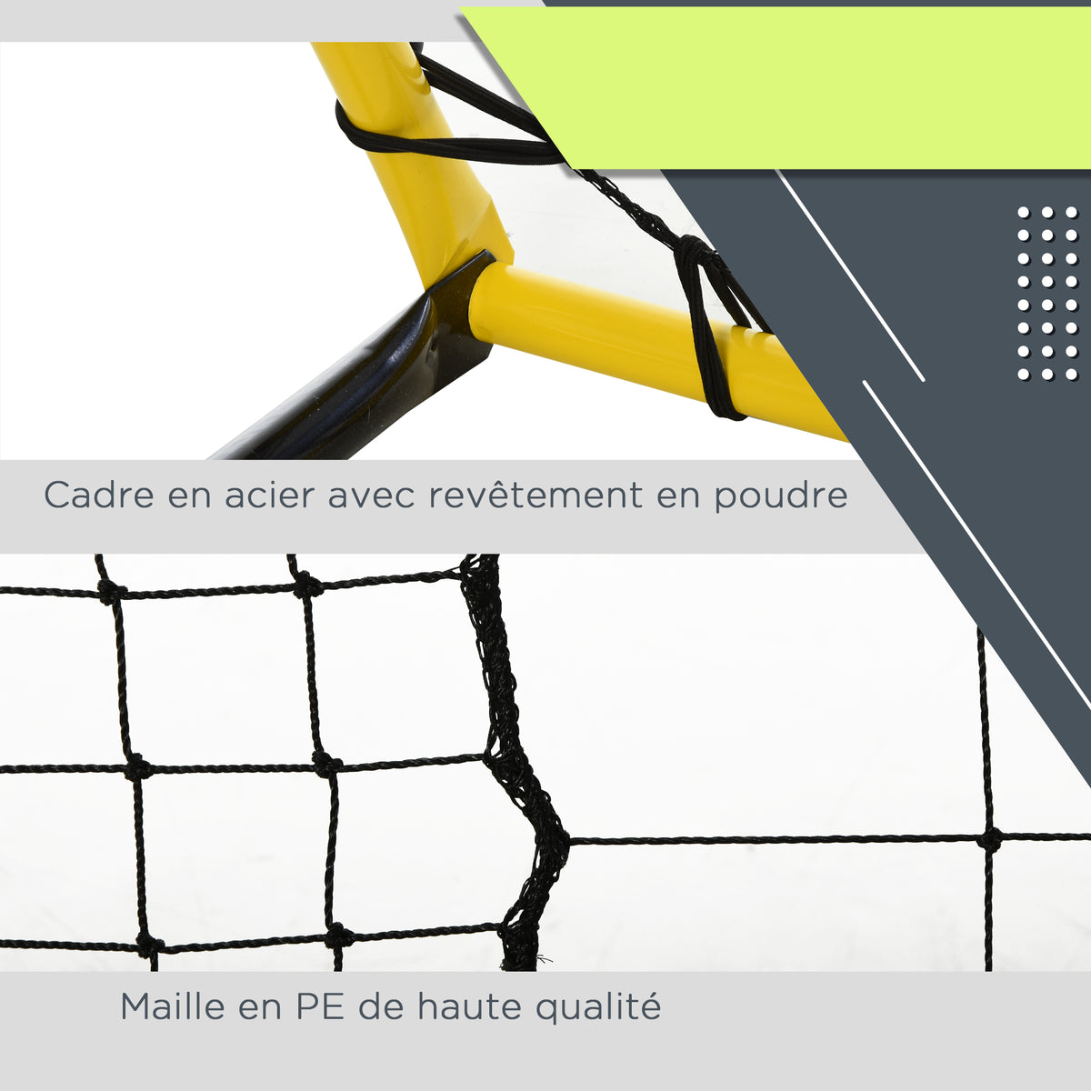Filet de rebond de football, 184L x 123H cm, rebondisseur de football, 5 angles réglables de 60° à 90°, jaune et noir-3