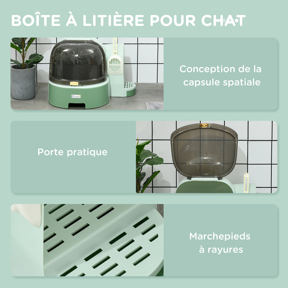 Maison de toilette, bac à litière fermé pour chat Compartiment Inférieur Amovible pour un Nettoyage Facile Pelle inclus-6