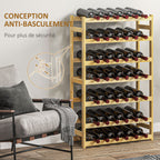 Casier à bouteilles, porte-bouteille en bois à 7 niveaux pour 42 bouteilles, 63 x 25 x 102cm, naturel-5